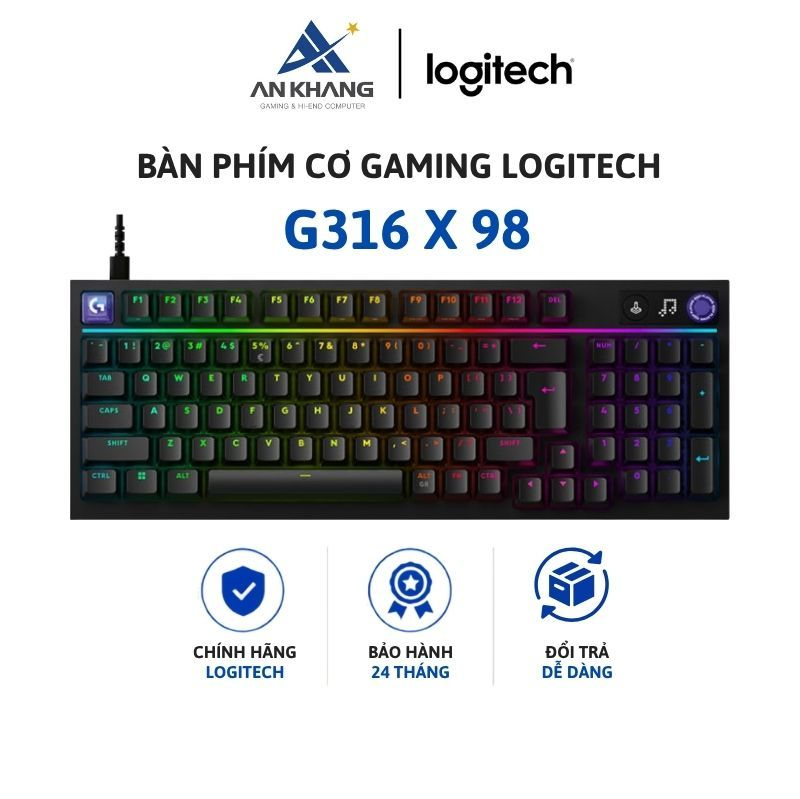Bàn Phím Cơ Gaming Logitech G316 X 98 Black | Layout 98 Phím | USB Có Dây | Linear/Tactile | BH 24 T