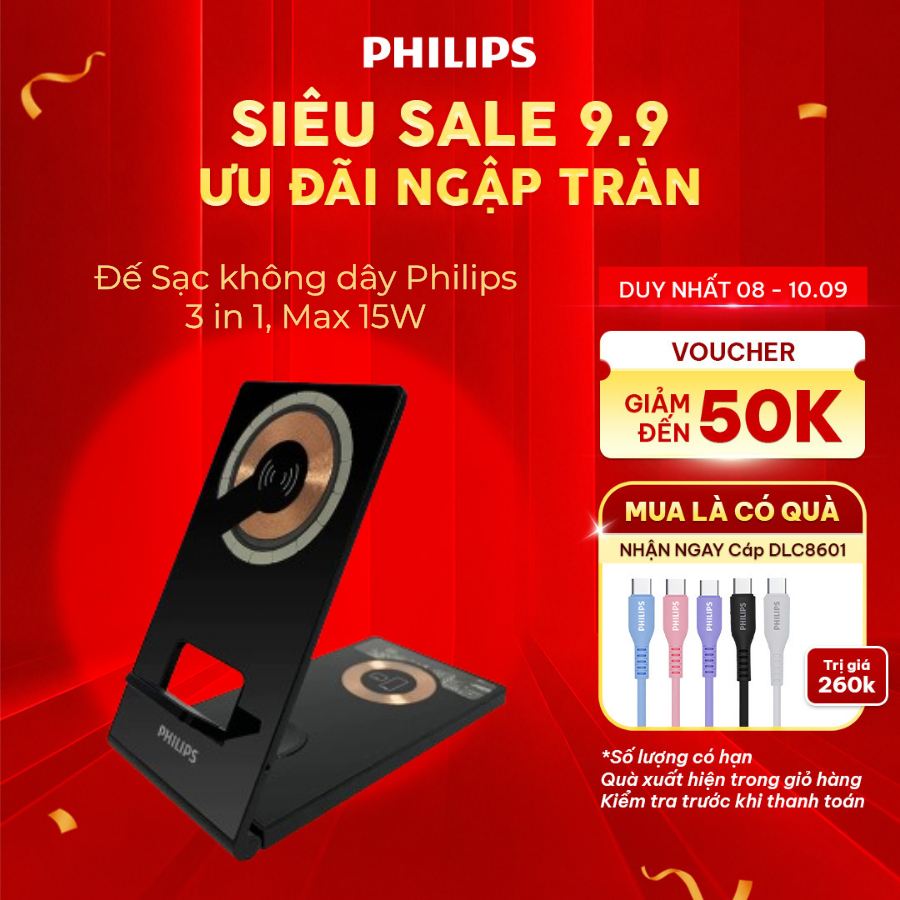 Sạc không dây Philips DLP9340 Foldable, 3-in-1, Magnectic Wireless Charger