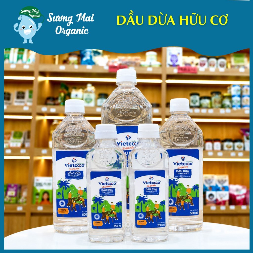 Dầu Dừa Nguyên Chất Ép Lạnh Hữu Cơ Vietcoco - Dưỡng Tóc Khô Xơ, Dưỡng Da, Ủ Tóc, Tẩy Trang Tự Nhiên