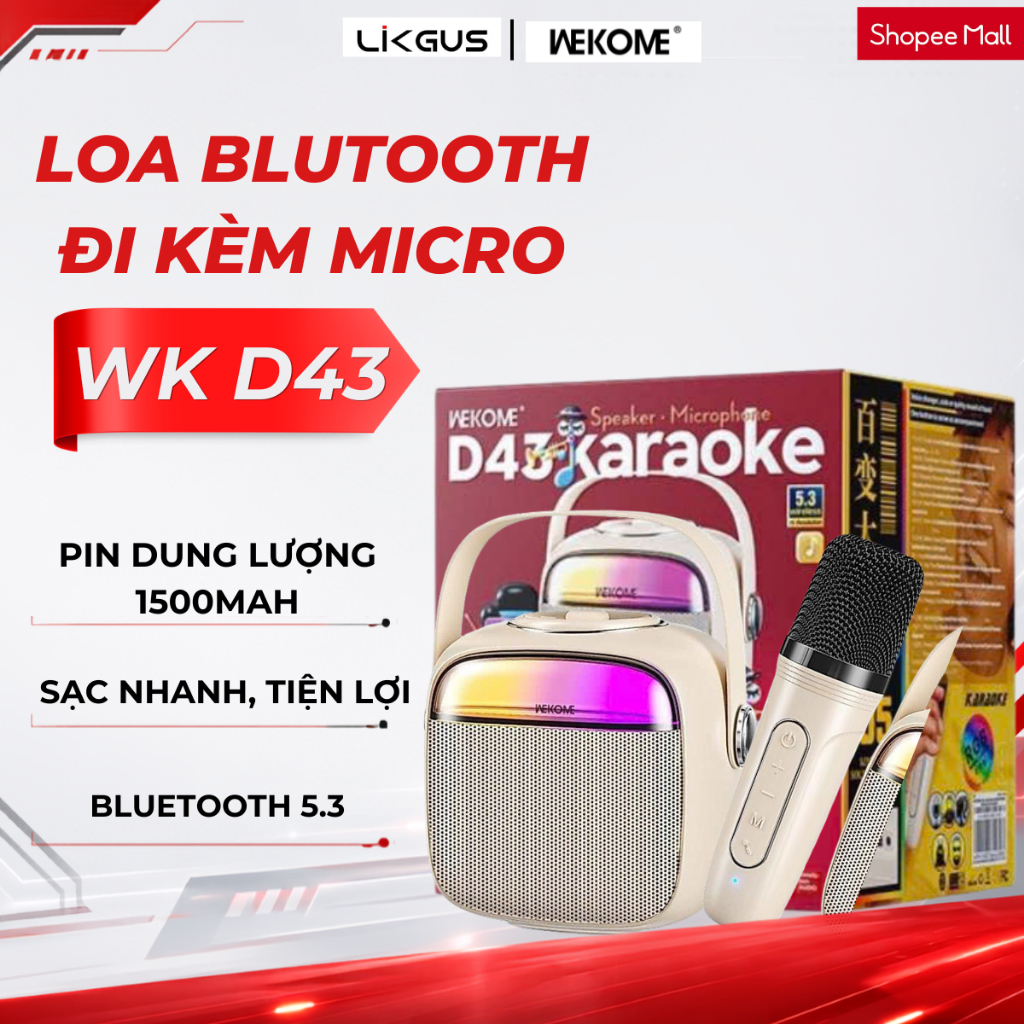 Loa bluetooth karaoke WEKOME D43 đi kèm micro