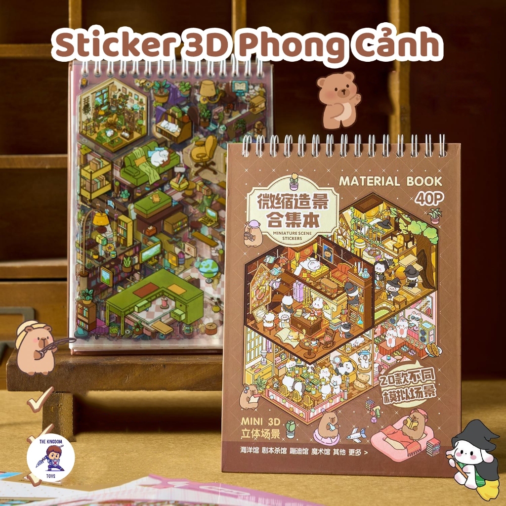 Sổ Sticker Material Book Tạo Hình Căn Phòng 3D Thu Nhỏ - Đồ Chơi Bóc Dán DIY Trang Trí Sổ Xinh Xắn