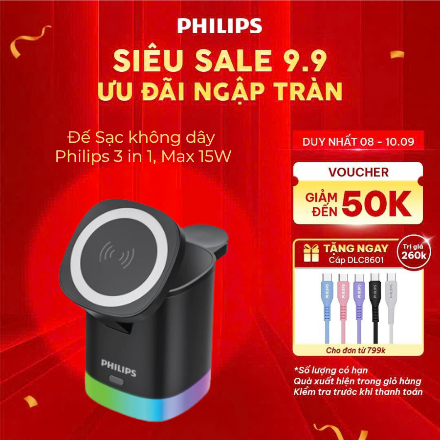 Đế Sạc không dây 3 in 1 Philips Charger stand - DLP8430