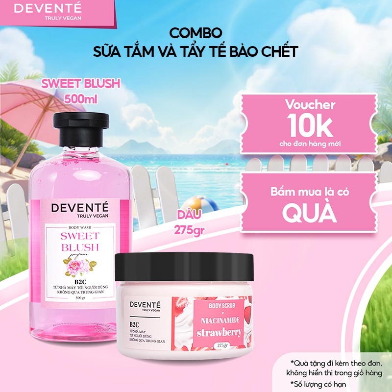 Combo Sữa Tắm Nước Hoa DEVENTE 500G + Tẩy Tế Bào Chết Body DEVENTE 275G