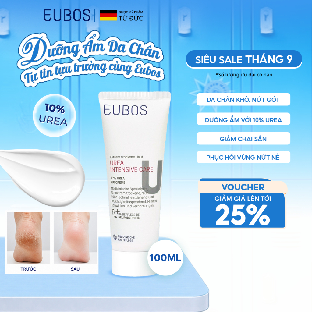 [CHÍNH HÃNG ĐỘC QUYỀN] Kem Dưỡng Da Chân, Giảm Nứt Gót EUBOS 10% UREA Dưỡng Ẩm, Giảm Khô Nứt