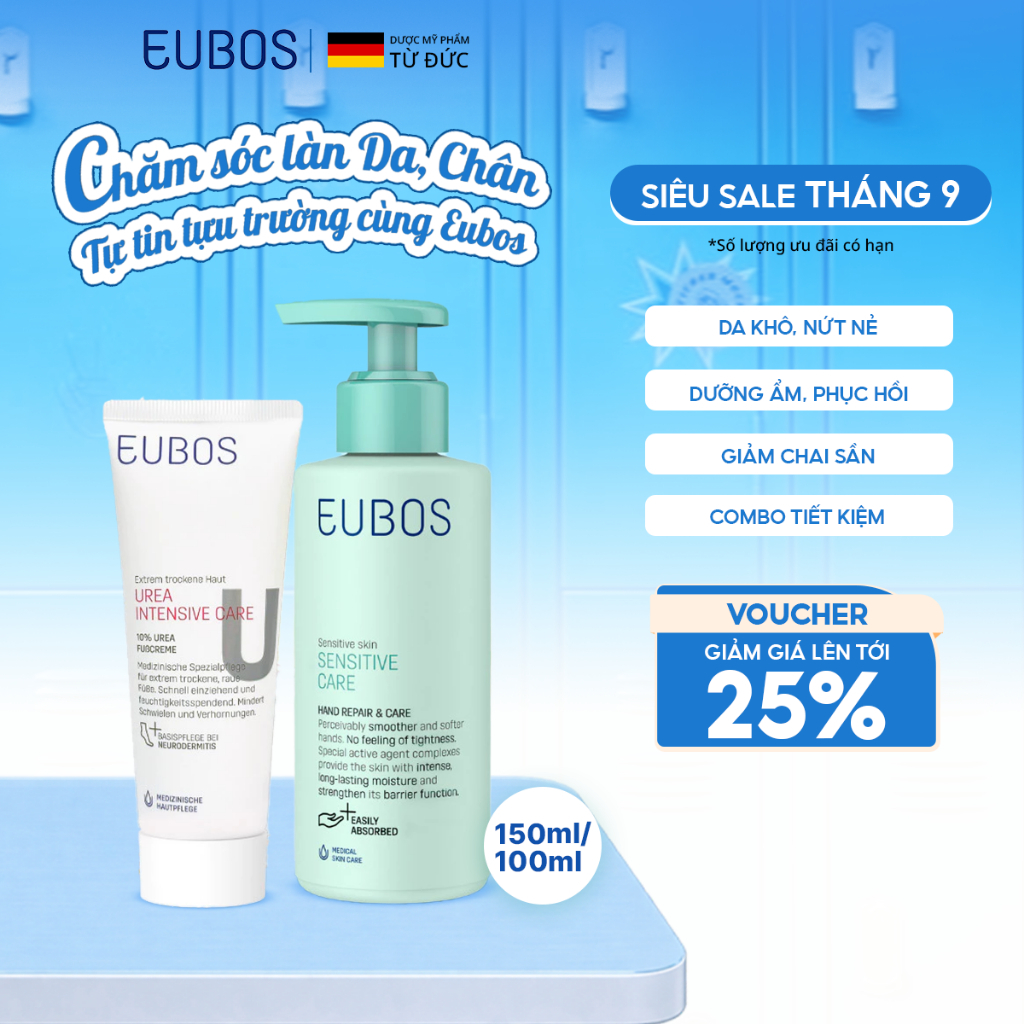 [EUBOS CHÍNH HÃNG] Combo Kem Dưỡng Ẩm Da Tay & Móng 150ml và Kem Dưỡng Da Chân, Giảm Nứt Gót 100ml