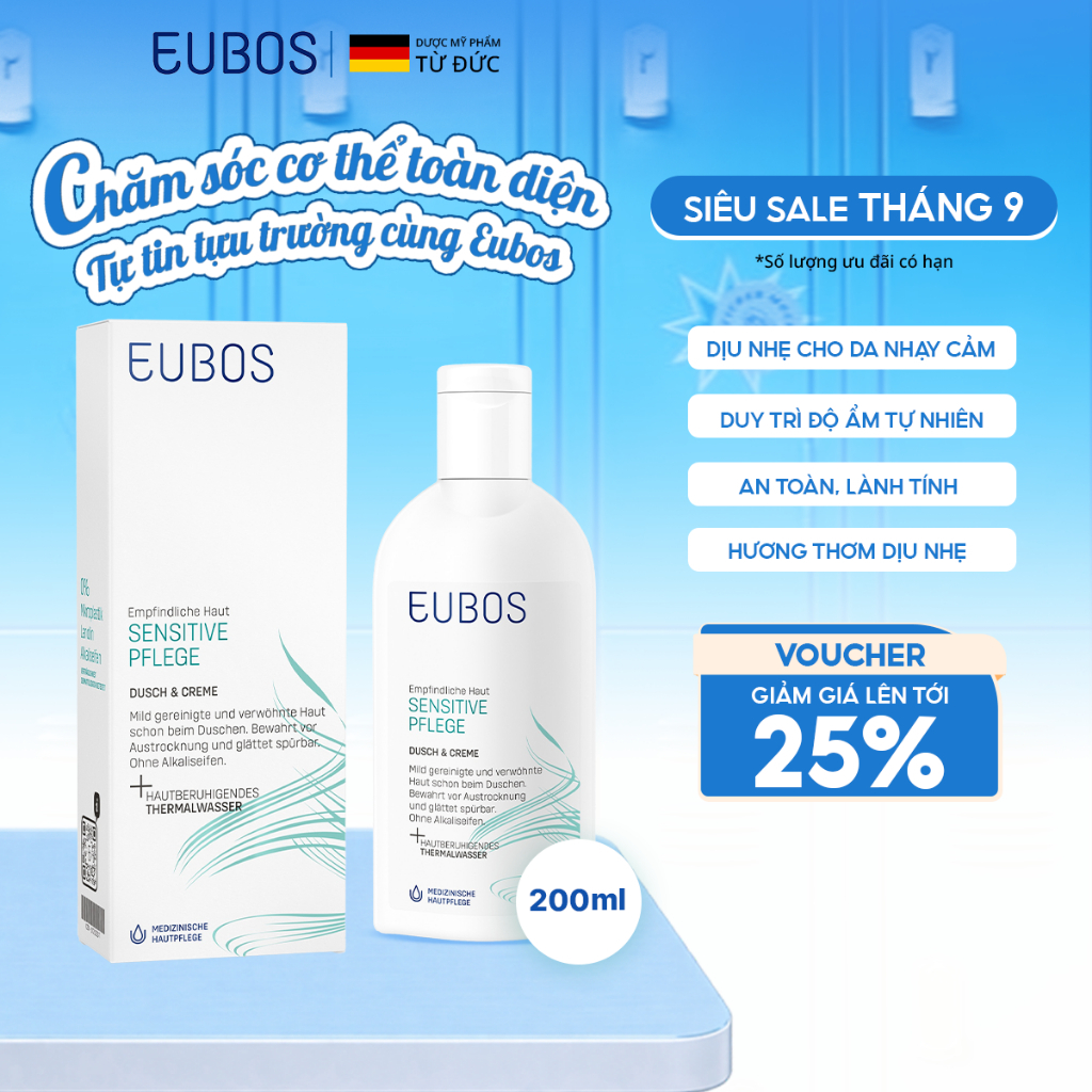 [CHÍNH HÃNG ĐỘC QUYỀN] Sữa Tắm Dưỡng Thể EUBOS Dịu Nhẹ Cho Da Khô & Nhạy Cảm 200ml