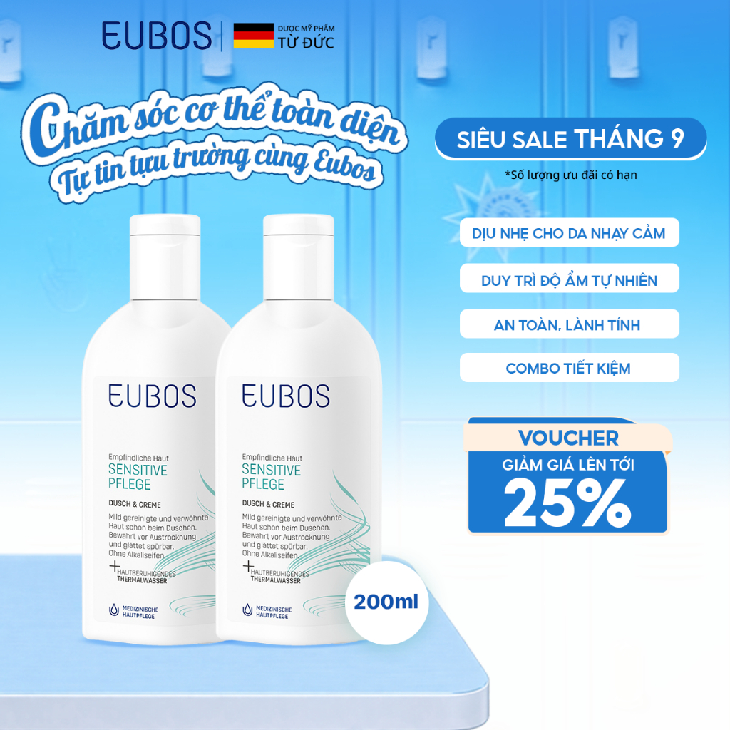 [CHÍNH HÃNG ĐỘC QUYỀN] Combo 2 Sữa Tắm Dưỡng Thể EUBOS Dịu Nhẹ Cho Da Khô & Nhạy Cảm 200ml