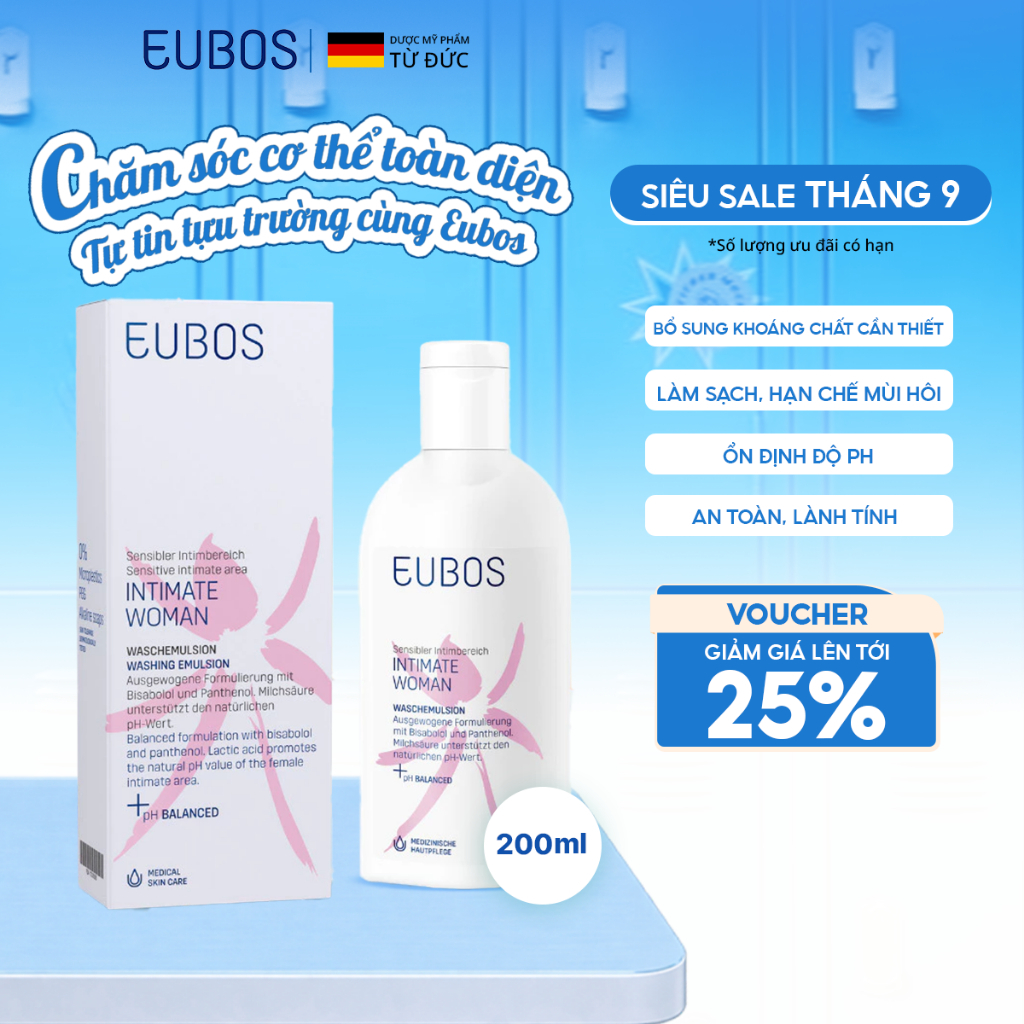 [CHÍNH HÃNG ĐỘC QUYỀN] Dung Dịch Vệ Sinh Phụ Nữ EUBOS Hỗ Trợ Làm Sạch, Duy Trì Độ pH 200ml