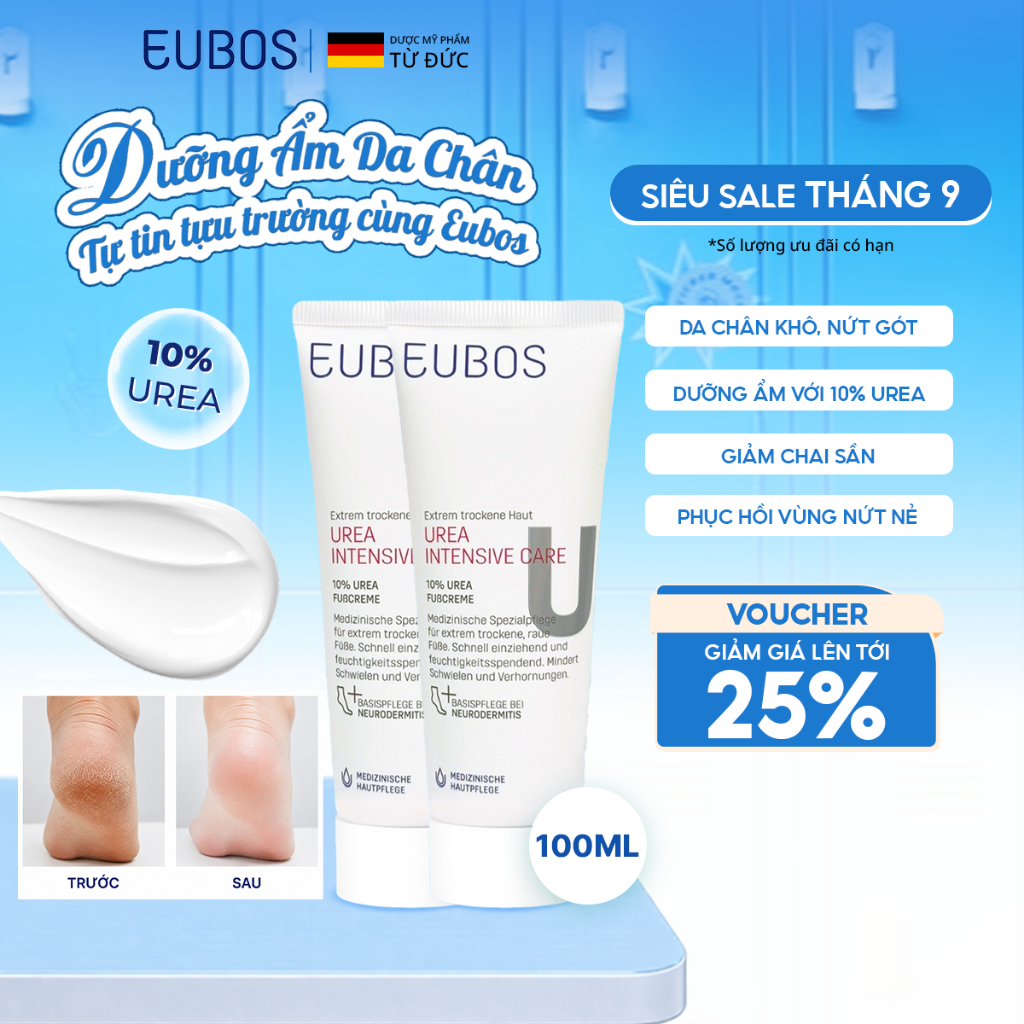 [EUBOS CHÍNH HÃNG] Combo 2 Kem Dưỡng Ẩm Da Chân, Giảm Nứt Gót EUBOS 10% UREA 100ml