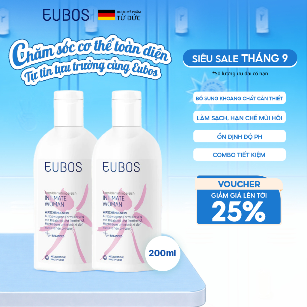 [CHÍNH HÃNG ĐỘC QUYỀN] Combo 2 Dung Dịch Vệ Sinh Phụ Nữ EUBOS Hỗ Trợ Làm Sạch, Duy Trì Độ pH 200ml