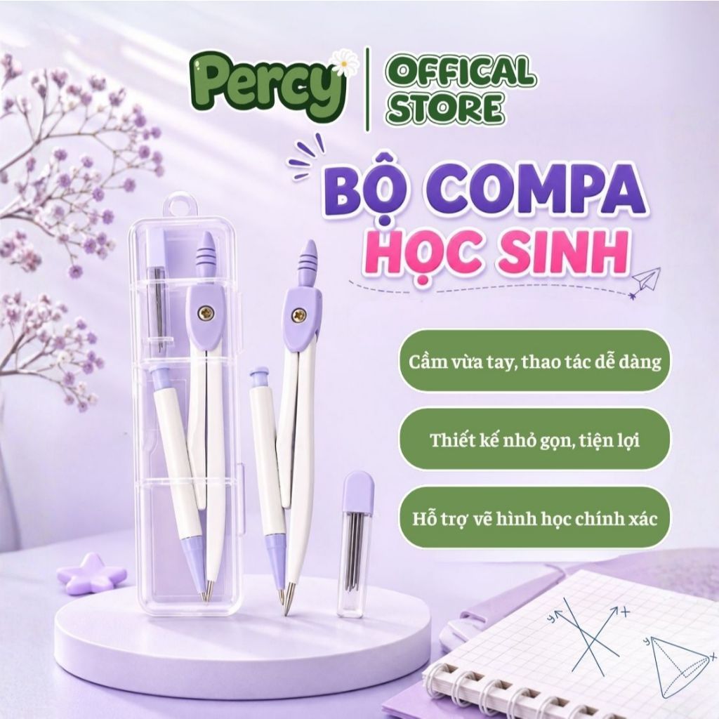 Bộ Compa Vẽ Hình Tròn Bằng Thép, Thước Comba Màu Sắc Dễ Thương, Quà tặng học sinh đầu năm học