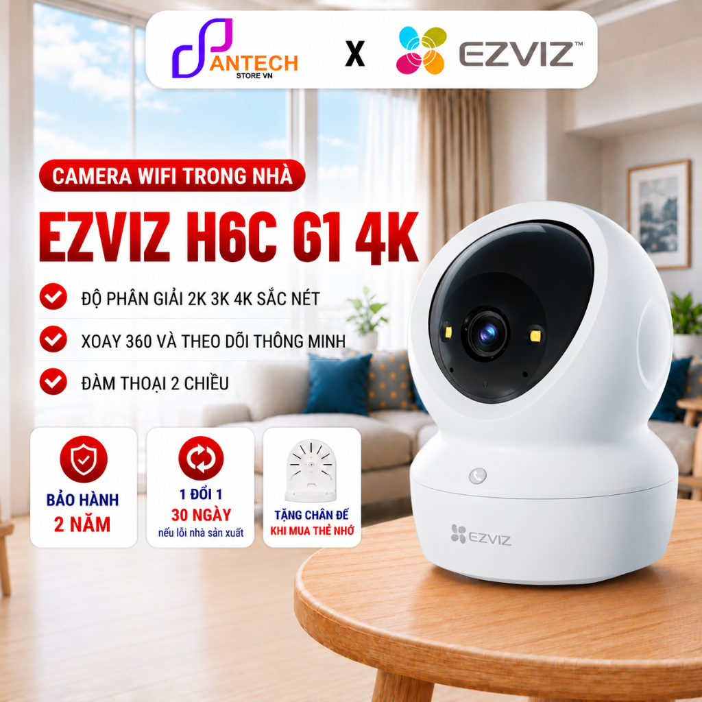 Camera WiFi Trong Nhà EZVIZ H6C Pro / G1 2K 3K 4K Quay Quét Thông Minh, Cảnh Báo Tự Động  - BH 2 Năm