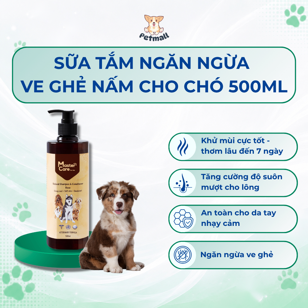 Sữa Tắm Ngăn Ngừa Ve Ghẻ MasterCare Cho Chó 500ML Thơm Lâu Dưỡng Lông Mềm Mượt Hiệu Quả