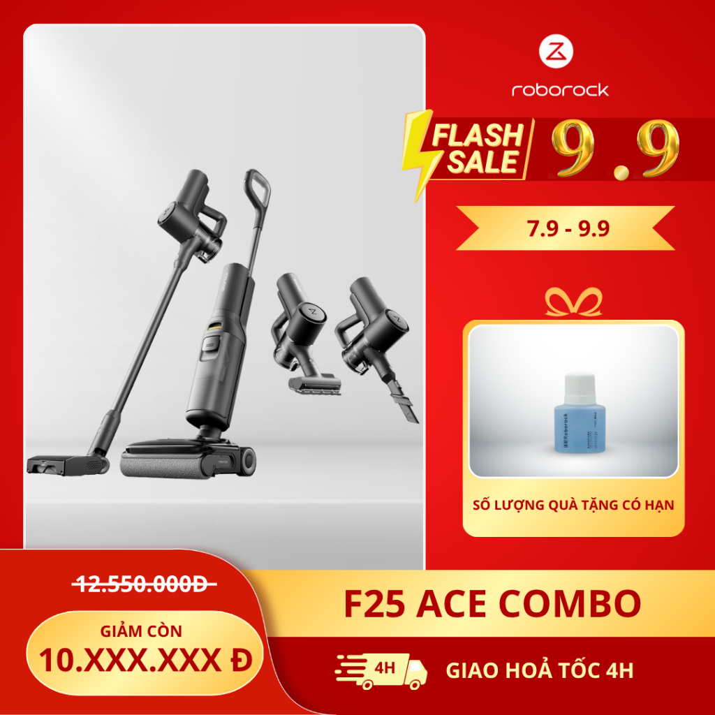 Máy hút bụi lau nhà khô và ướt Roborock F25 ACE Combo - Lực hút 20000Pa - Chống rối tóc
