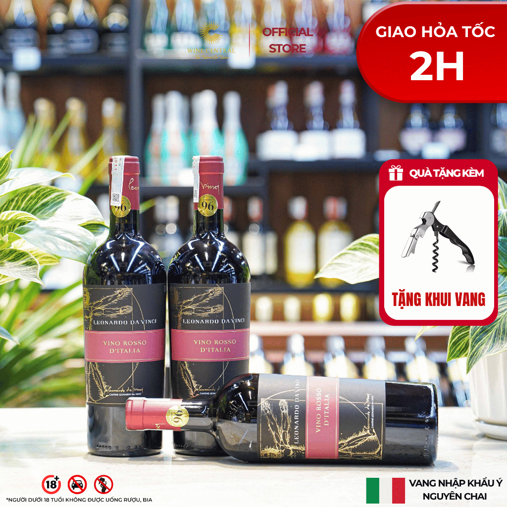 [Hỏa Tốc] - Rượu Vang Đỏ Ý (1502) Leonardo Da Vinci -Vino Rosso D'Italia 750ml (14,5%) - Vang Nhập K