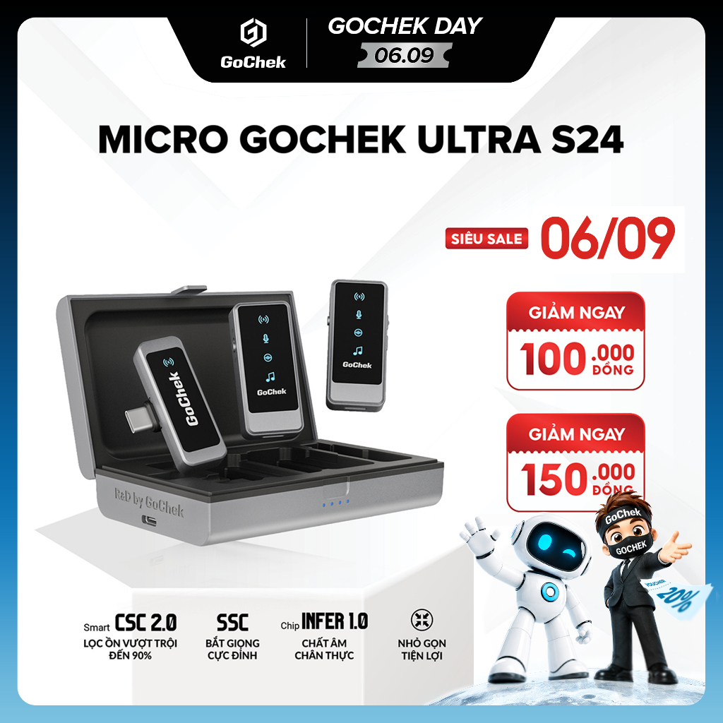 Micro Thu Âm Không Dây GoChek ULTRA S24 – 2 Chân Cắm, Hỗ Trợ Live/Quay Video/Ghi Âm