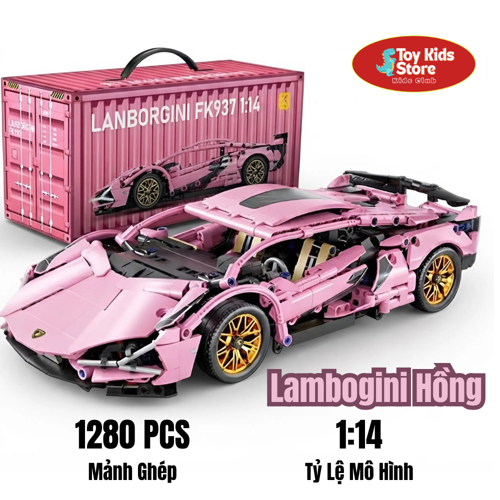 [1280PCS] Mô Hình Lắp Ráp Siêu Xe Lambo Hồng Cao Cấp tỉ lệ 1:14 36cm, Đồ chơi lắp ráp, Quà Tặng Sinh
