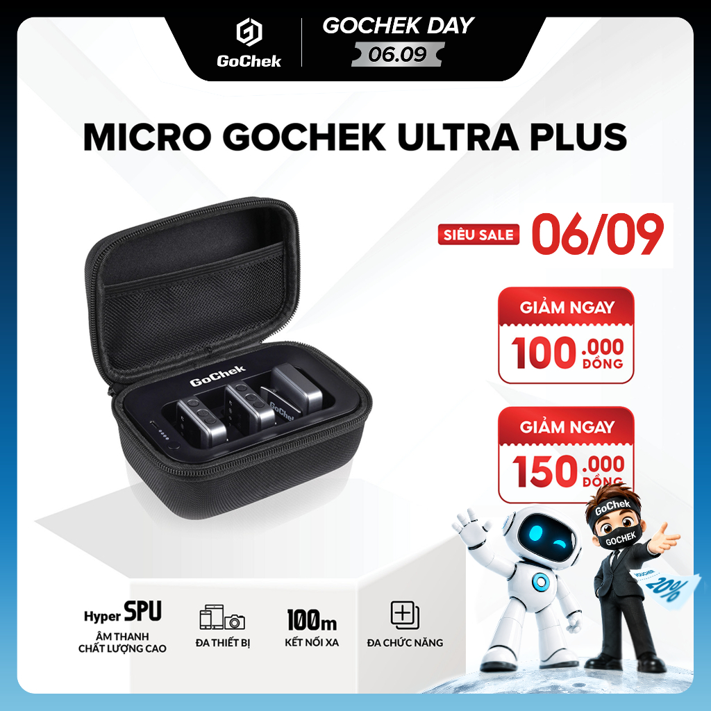 Mic Thu Âm Không Dây Gochek Ultra Plus – Thiết Bị Chuyên Nghiệp, Đa Thiết Bị, Đa Chức Năng