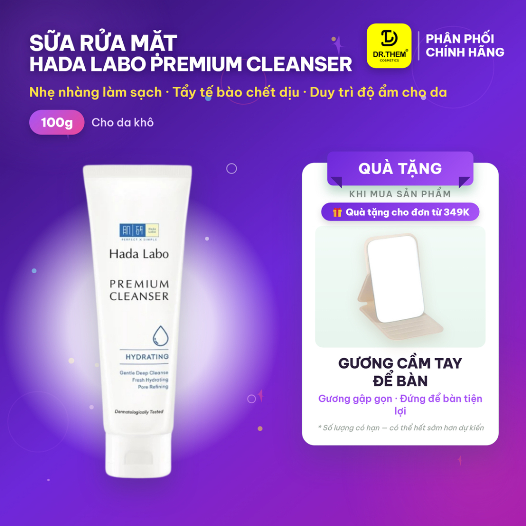 Sữa Rửa Mặt Hada Labo Premium Cleanser Hydrating 100g - Dưỡng Ẩm Cao Cấp, 6 Loại HA & 5 Loại AHA - D