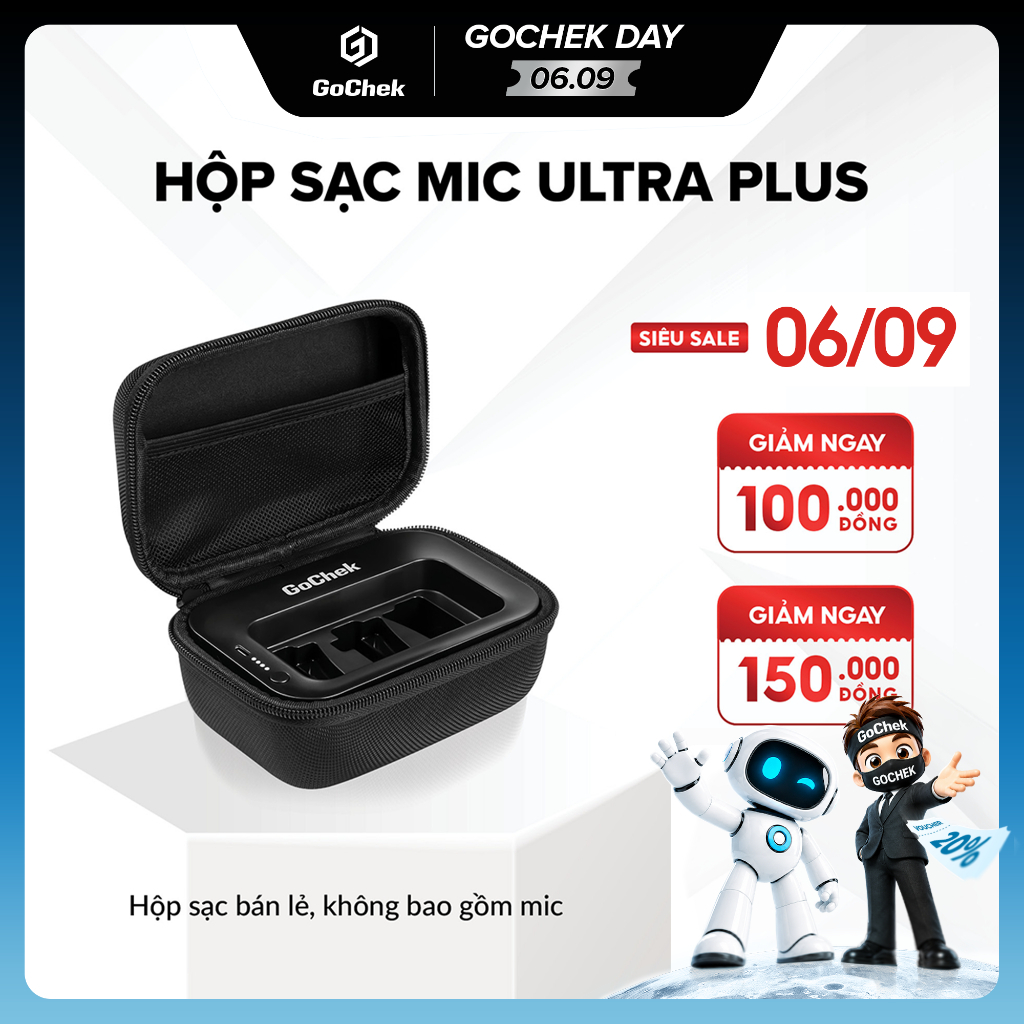 Hộp Sạc Mic GoChek Ultra Plus – Pin 3000mAh, 3 Chân Type-C, Đèn Báo Pin