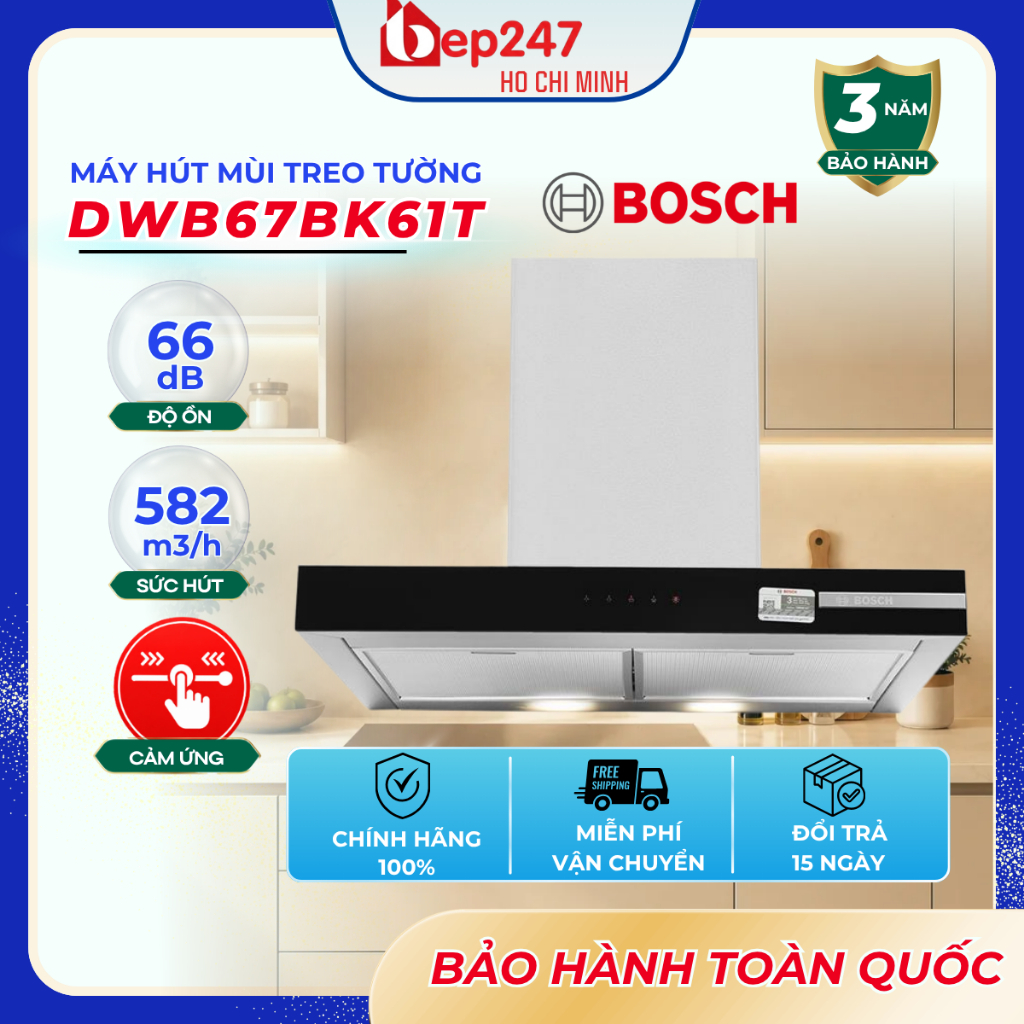 Máy Hút Mùi Bosch DWB67BK61T Serie 4 60cm Màu Đen – Hút Mùi Áp Tường