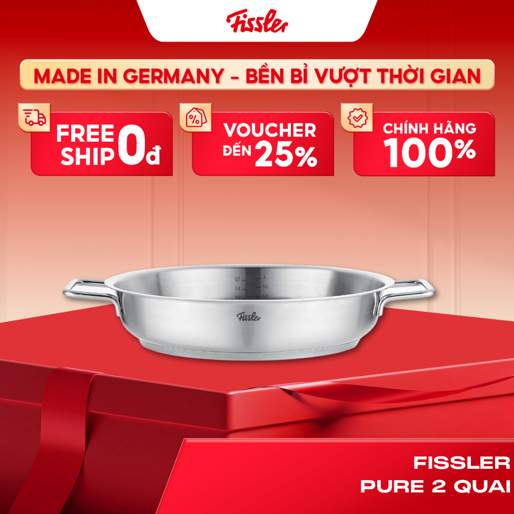 Chảo inox 2 quai Fissler Pure chính hãng thép không gỉ 18/10 cao cấp made in Germany