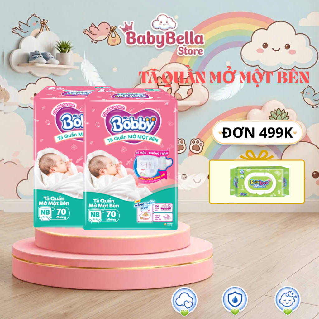 Tã quần Bobby mở một bên size S80/NB76 - Tã bỉm Bobby chính hãng cho bé