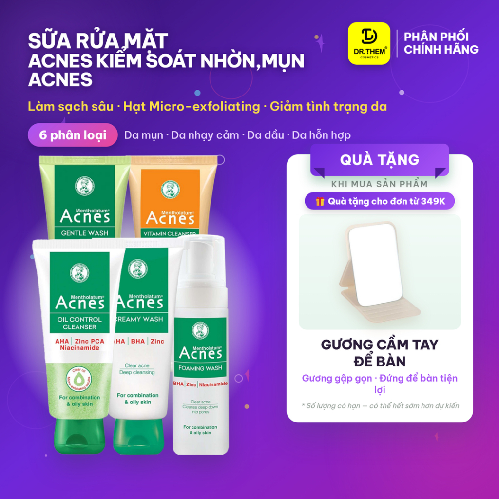 Sữa Rửa Mặt Acnes Kiểm Soát Nhờn,Mụn Acnes Oil Control Cleanser/Creamy Wash/Foaming Wash/Gentle Dr T