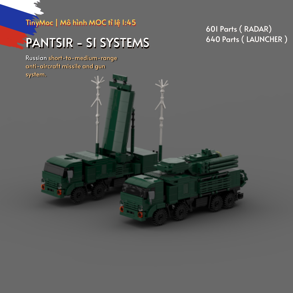đồ chơi lắp ráp moc , hệ thống xe Pantsir - S1 tỷ lệ 1/45, đồ chơi lắp ráp pantsir s1 có tem dán