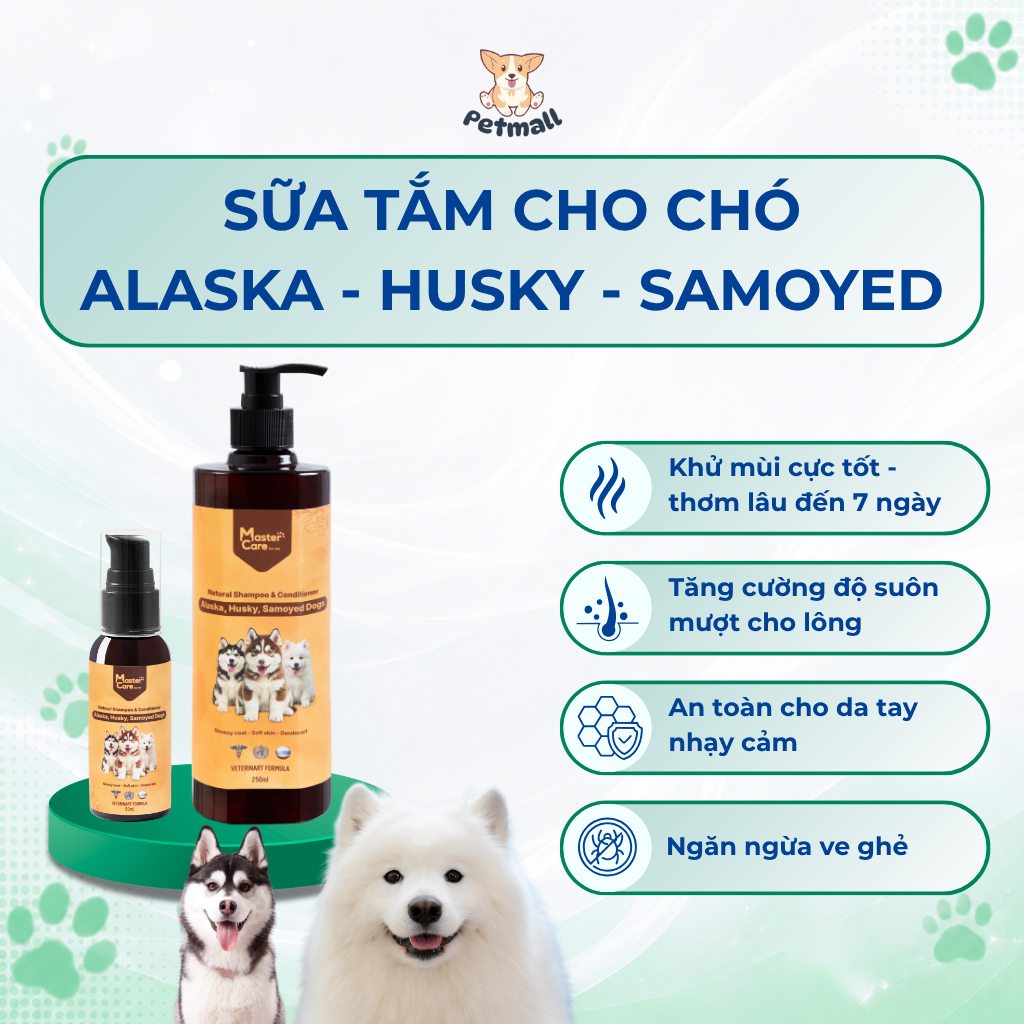 Sữa tắm Chó Alaska, Husky, Samoyed MasterCare thơm lâu, khử mùi hôi, mượt lông, không cay mắt