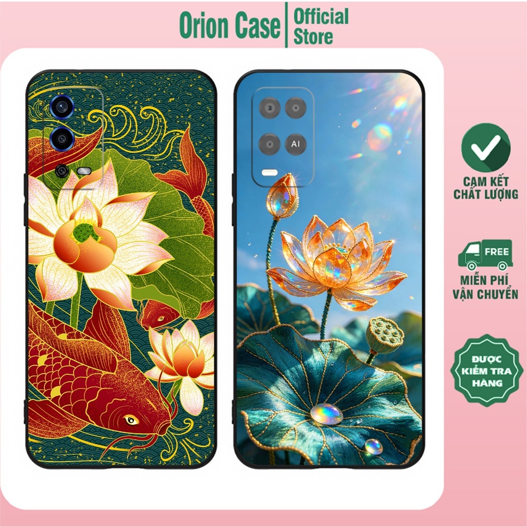 Ốp lưng Oppo A54 / Oppo A55 / Oppo A56 tpu dẻo, in hình thư pháp hoa sen,bình an may mắn