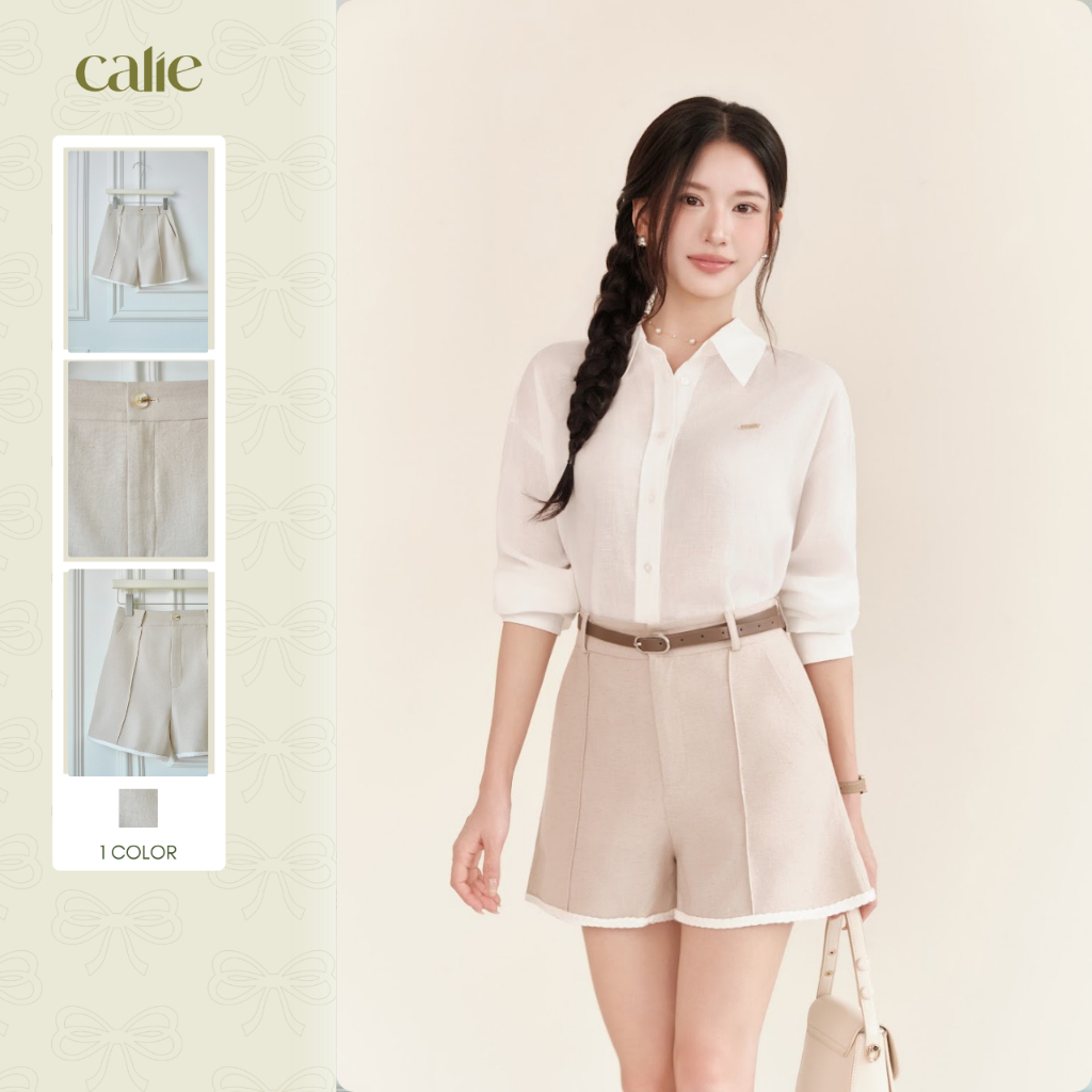Quần short nữ cạp cao viền dây tết, quần short đũi ống suông thanh lịch thời trang nữ Calie QS062