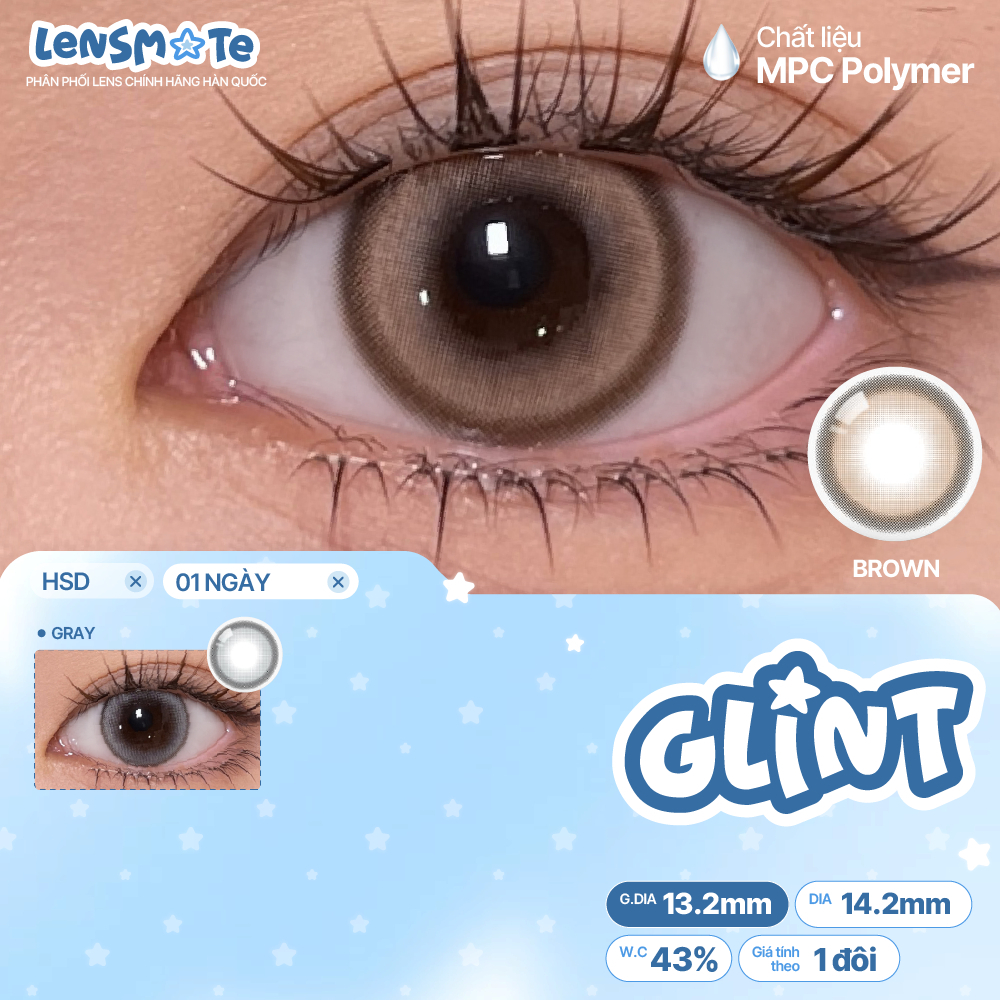LENS 1 NGÀY sáng tây LENS MATE lens nâu xám hàn quốc rõ viền cấp ẩm cao OLOLA GLINT