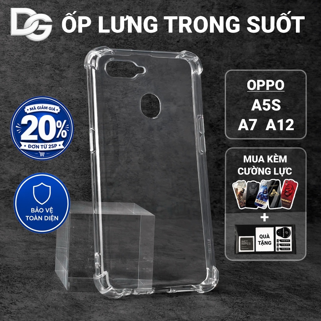 Ốp lưng Oppo A5S,A12,A7 Dragoncase trơn trong suốt|Ốp điện thoại Oppo dẻo bảo vệ camera đt toàn diện