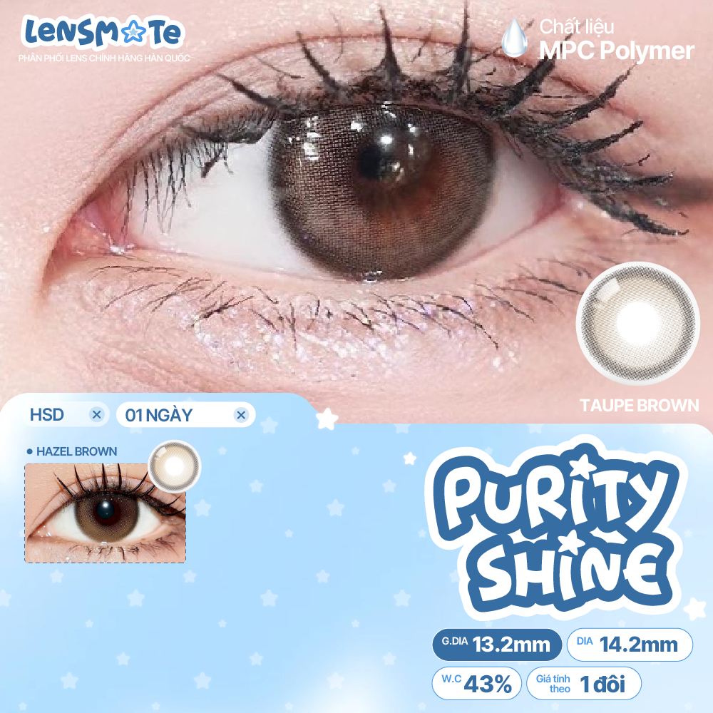 LENS 1 NGÀY tự nhiên LENS MATE  lens nâu ghi có viền OLOLA PURITY SHINE TAUPE BROWN
