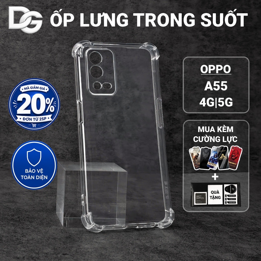 Ốp lưng Oppo A55 4G, A55 5G Dragoncase trơn trong suốt | Ốp điện thoại Oppo dẻo bảo vệ camera đt toà
