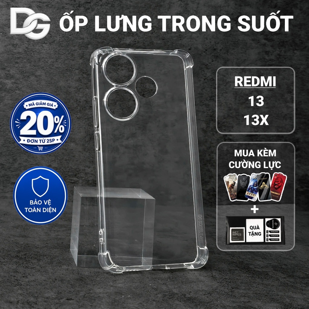 Ốp lưng Redmi 13, 13x Dragoncase trơn trong suốt|Ốp điện thoại Xiaomi dẻo bảo vệ camera đt toàn diện