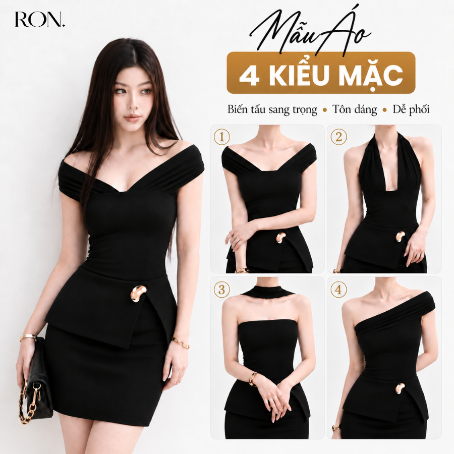 RON – [Mua 1 được 4] Áo Trễ Vai Nữ -  Áo 4 Kiểu Đa Năng Biến Tấu Nhiều Cách Mặc Phù Hợp Đi Chơi, Dạo Phố, Đi Làm