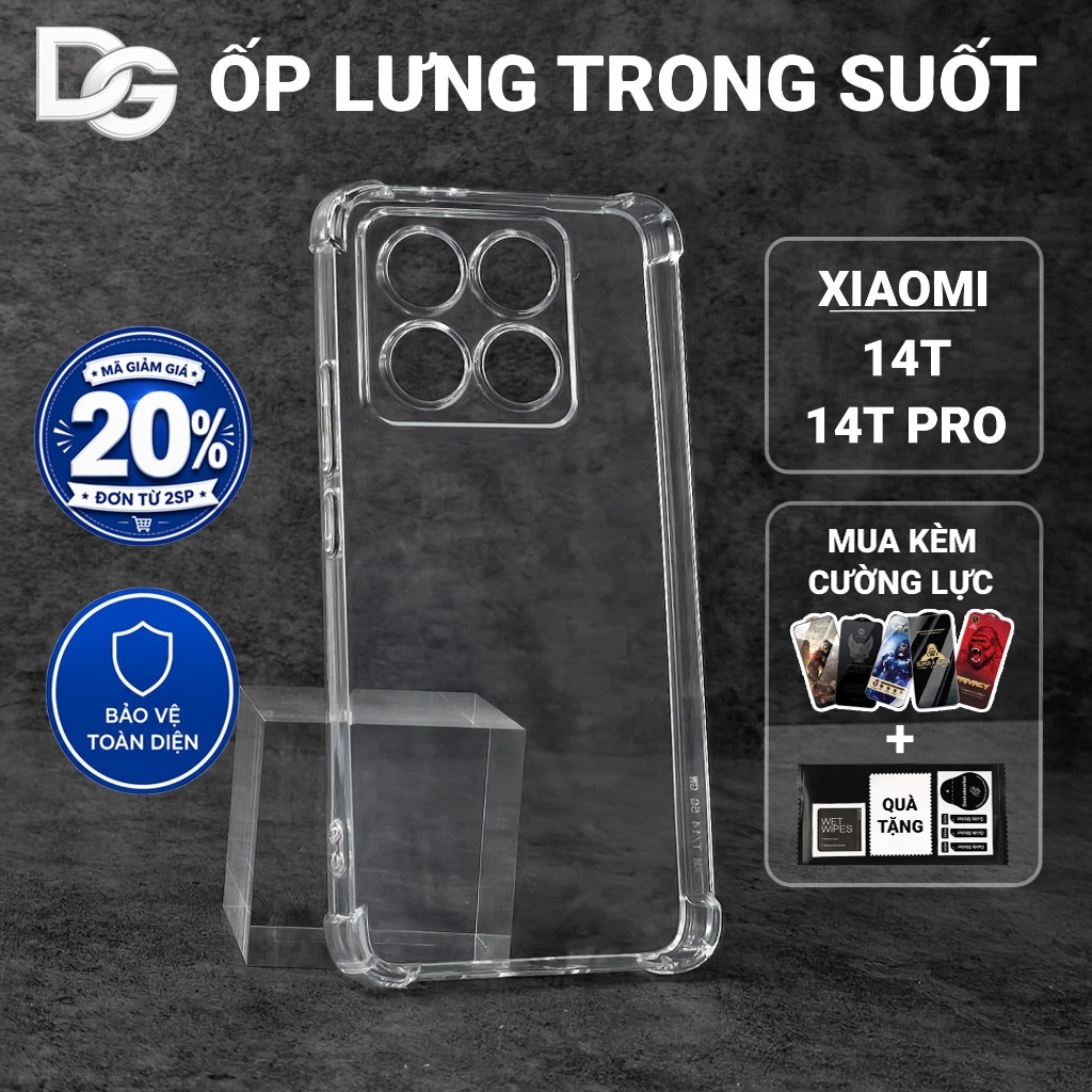 Ốp lưng Xiaomi 14T, 14T Pro 5G Dragoncase trơn trong suốt | Ốp điện thoại Xiaomi dẻo bảo vệ camera đ
