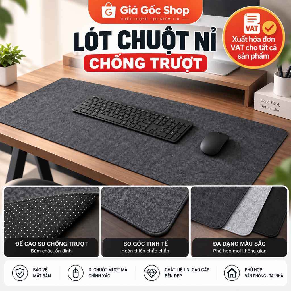 Lót chuột nỉ size lớn 140x70cm, 120x60cm, 100x50cm... chống trượt, pad chuột nỉ dày 3mm cao cấp
