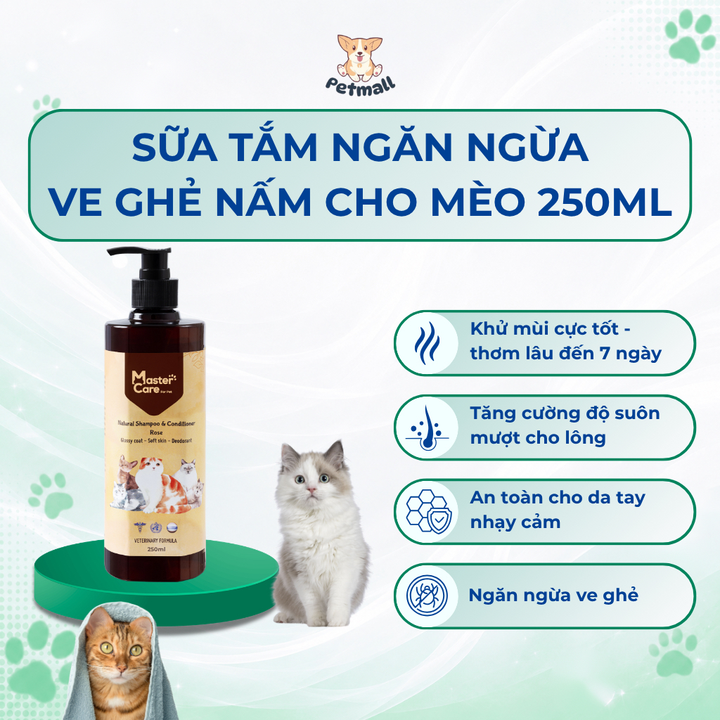 Sữa Tắm Thơm Lâu Cho Mèo MasterCare Dưỡng Lông Mềm Mượt Ngăn Chặn Ve Rận Ký Sinh 250ml