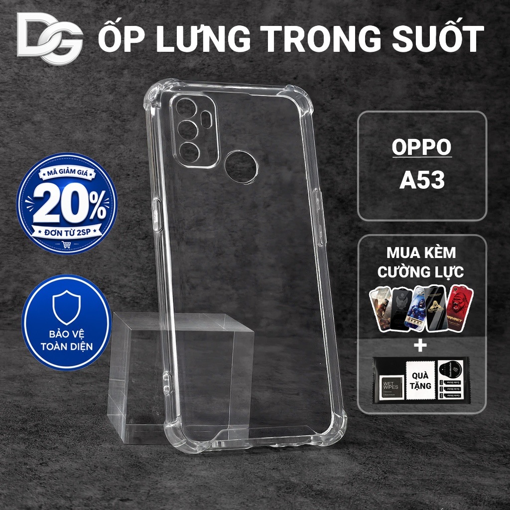 Ốp lưng Oppo A53 Dragoncase trơn trong suốt | Ốp điện thoại Oppo dẻo bảo vệ camera đt toàn diện