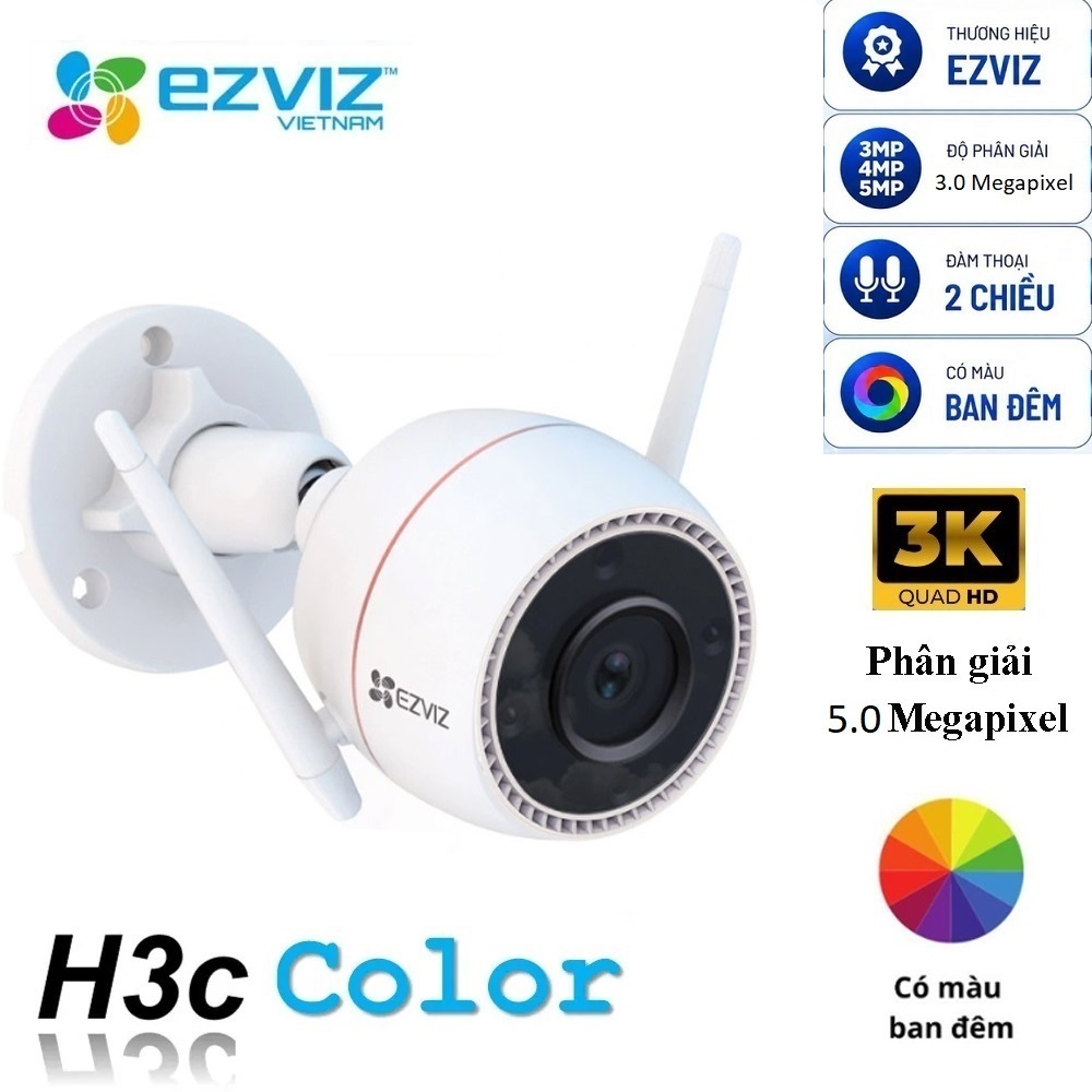 Camera Ngoài Trời WiFi EZVIZ H3C Color 3K/5.0 Megapixel, Góc Cố Định, Có Màu Đêm, Phát Hiện Chuyển Đ