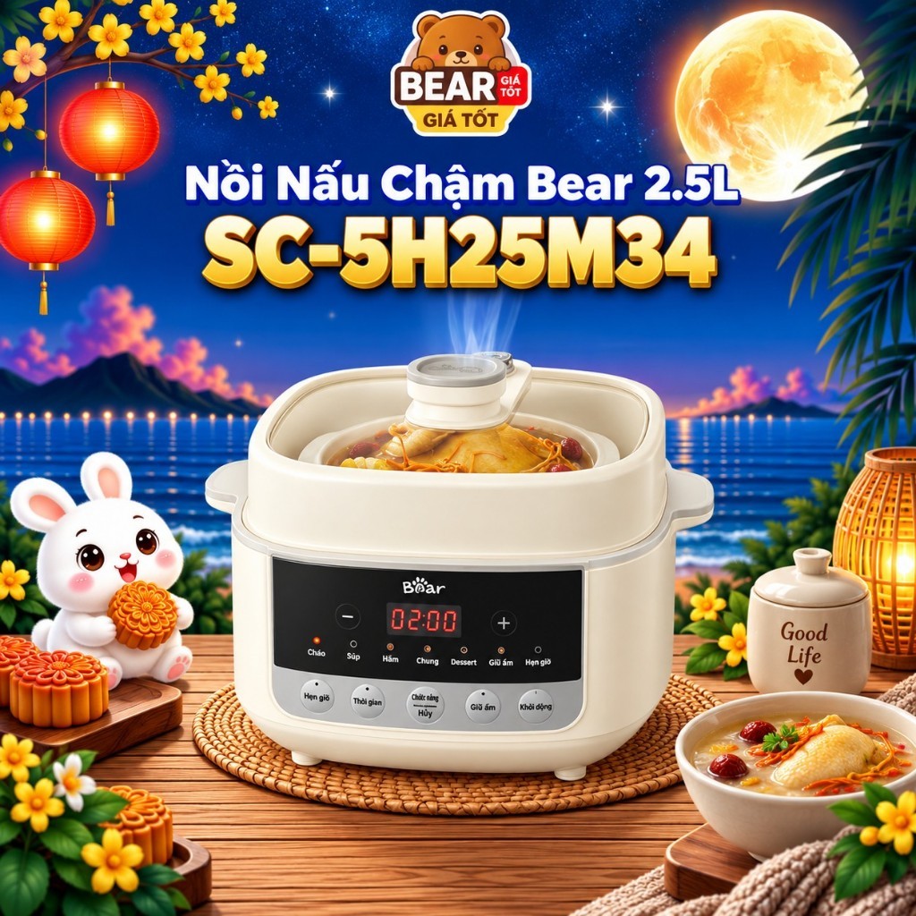 Nồi nấu chậm Bear SC-5H25M34 2.5L hầm cháo dưỡng sinh đa năng bảo hành 18 tháng