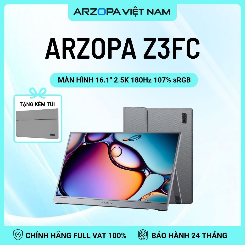 Màn Hình Di Động ARZOPA Z3FC 16.1" 2.5K 180Hz IPS | 107% sRGB | USB-C Mini HDMI | Chính Hãng