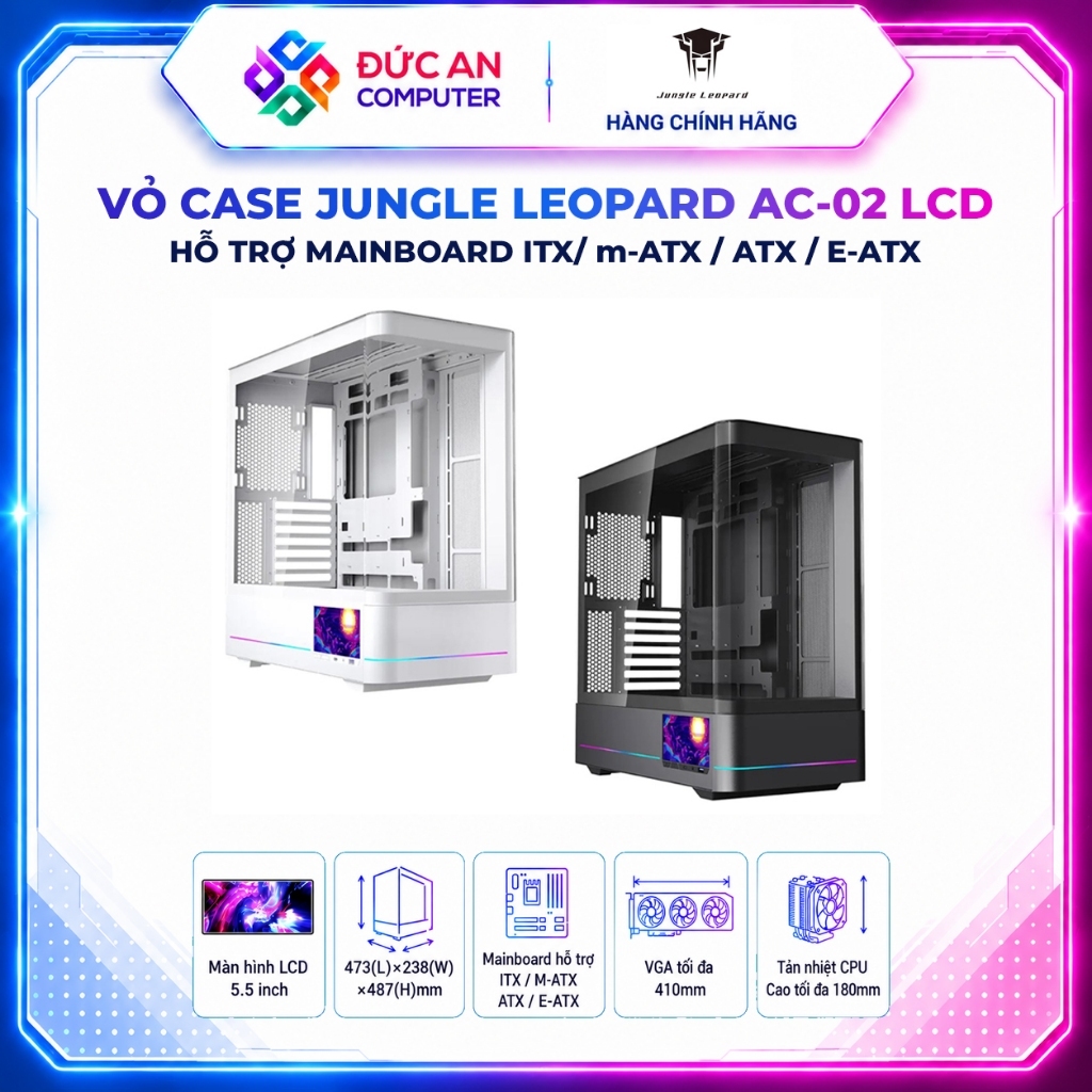 Vỏ Case 2 Mặt Kính Cường Lực Jungle Leopard AC-02 (ATX) - Màn Hình LCD 5.5 inch