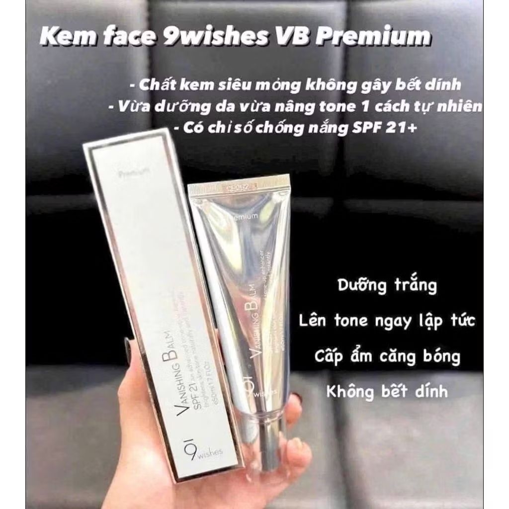 Kem dưỡng ngày 𝟗𝐖𝐈𝐒𝐇𝐄𝐒 Vanising Balm VB Premium Tone Up 50ml