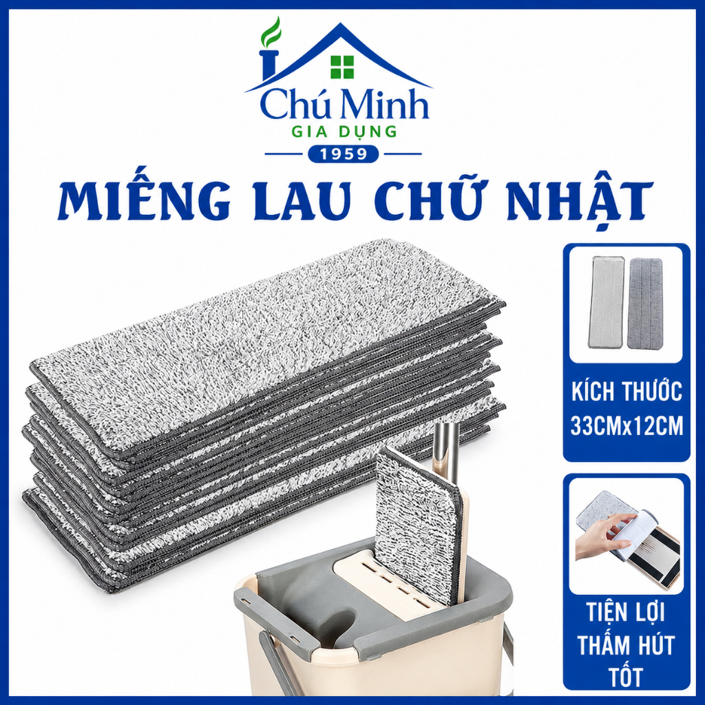 Bông lau nhà thay thế gài 2 đầu kích thước 33x12,Bông lau nhà lau sàn lau kính thay thế