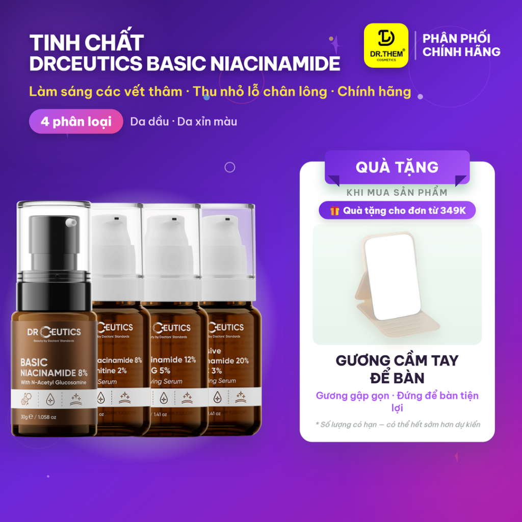 DrCeutics Tinh Chất Serum Basic Niacinamide 8% - 12% - 20% (30g / 40g) - Hỗ Trợ Sáng Da, Mờ Thâm Mụn