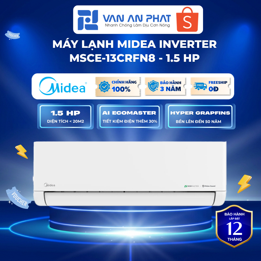 MSCE-13CRFN8 | Máy Lạnh Midea Inverter 1.5HP MSCE-13CRFN8 – Điều Hòa 1.5 Ngựa, Làm Lạnh Nhanh, Tiết 